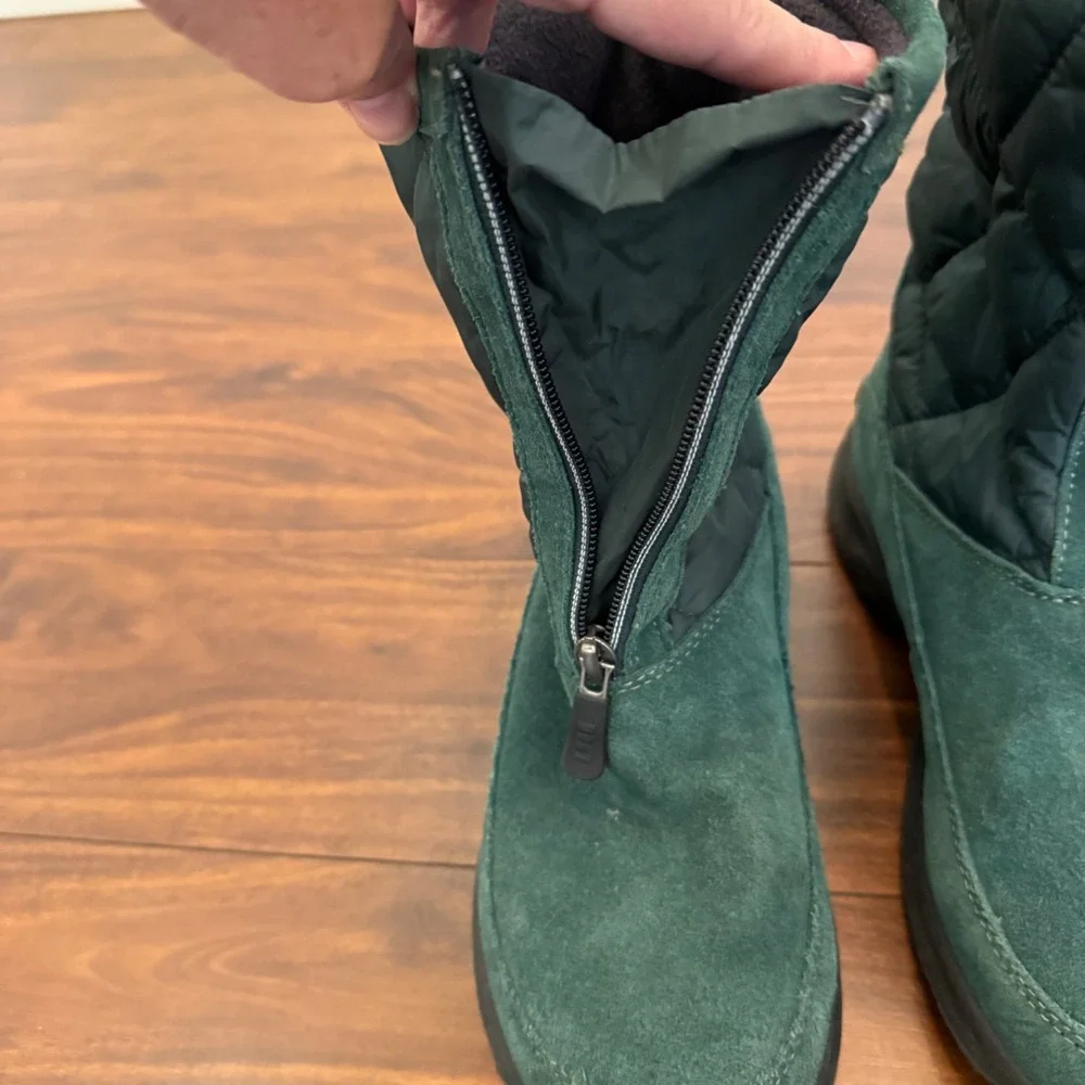 Lands End Green Quilted Suede Winter Snow Boots Womens 6.5B Style 176848